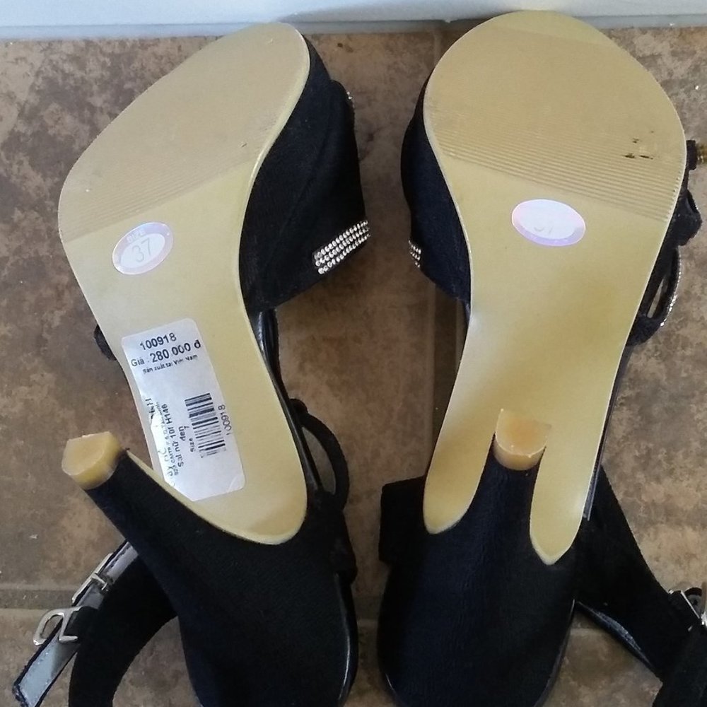Hong Hanh Elegant Black & Silver Strappy Sandals - New - Picture 4 of 5
